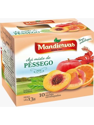 Chá Misto de Pêssego Mandivervas 13g com 10 Sachês Envelopados — Infusão Frutada, Aroma Tropical e Sabor Natural Suave