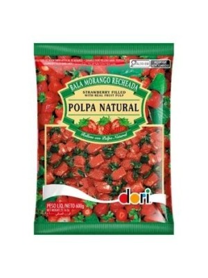 Bala Morango Recheada 600g Dori com Polpa Natural – Bala Sabor Morango Embalada Individualmente para Festas, Revenda e Consumo Diário