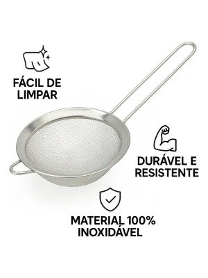 Peneira Inox 10cm com Cabo Longo – Peneira de Aço Inoxidável com Malha Fina para Coar Chá, Café, Sucos