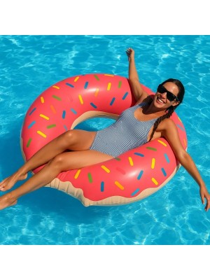 Boia circular donut inflável 107cm colorida para piscina, praia e lazer no verão