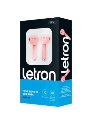 FONE SEM FIO BOX ROSA EARBUDS BLUETOOTH LETRON UN.