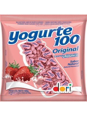 Bala Yogurte 100 Morango 400g Macia e Saborosa Embalada Individualmente Ideal para Festas, Lembrancinhas, Eventos e Consumo Diário