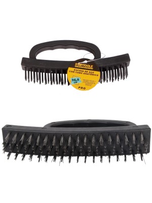 ESCOVA DE ACO C/CABO ANAT. DE PLAS. PRETA UN.