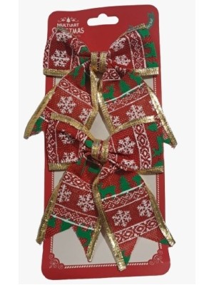 Laço Natalino 14cm C/2PCS – Enfeite Decorativo com Fita Aramada para Árvores, Guirlandas e Presentes de Natal